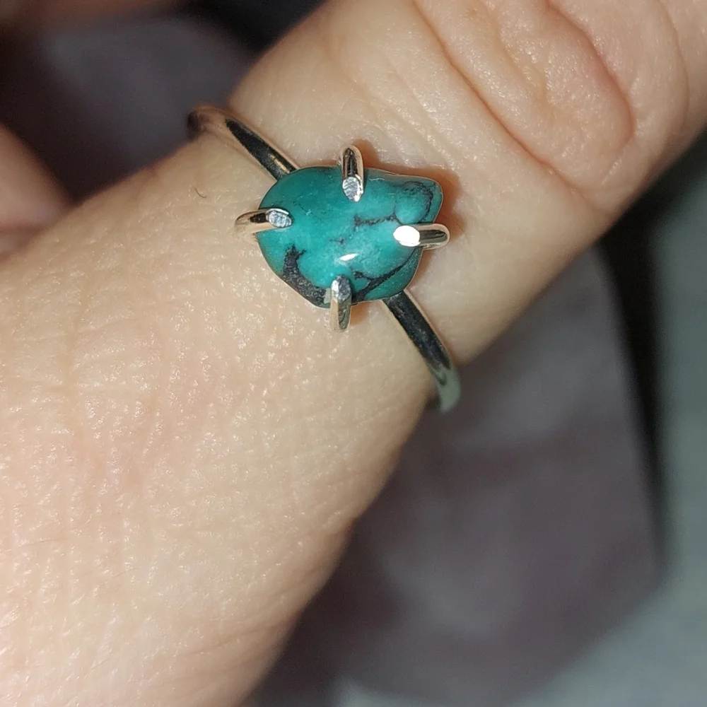 Dainty Turquoise Raw Tumbled Sterling Silver Ring